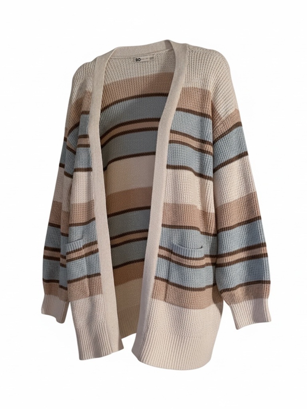 SO Striped Open-Front Cardigan - Cream, Blue & Brown